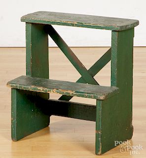 Primitive green painted step stool
