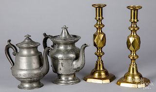Two American pewter teapots, etc.