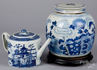 Chinese export porcelain teapot and ginger jar