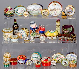 Collection of porcelain and enamel dresser boxes