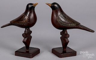 Two Virginville style carved and painted birds