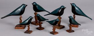 Eight Virginville style carved and painted birds