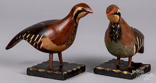 Pair of carved and painted grouse