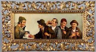 Italian oil on canvas of men drinking
