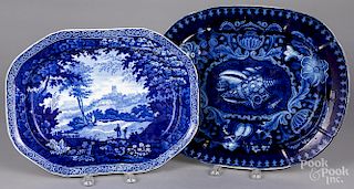 Blue Staffordshire shell platter, etc.