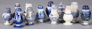 Twelve Staffordshire and pearlware pepper pots