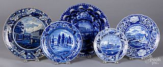 Five Historical Blue Staffordshire plates