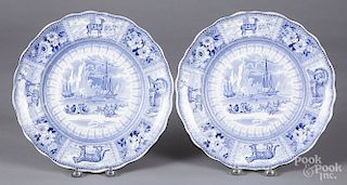 Two light blue Staffordshire plates