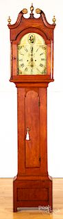 Stained pine tall case clock