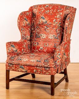George III mahogany and fruitwood wing chair
