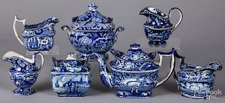 Blue Staffordshire sugars and creamers