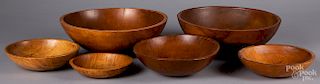Six turned maple bowls