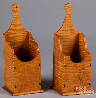 Two bench made tiger maple hanging pipe boxes
