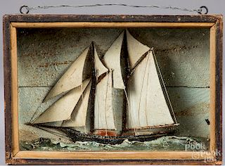 Two small carved and painted ship dioramas