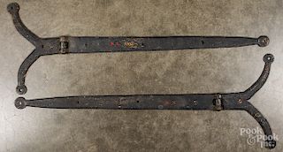 Pair of wrought iron strap hinges, etc.