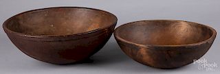 Two large turned wood bowls