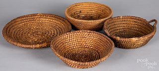 Four Pennsylvania rye straw baskets