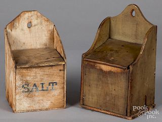 Two painted pine salt boxes