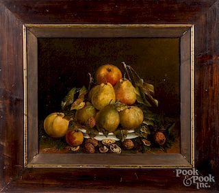 Oil on canvas still life of fruit