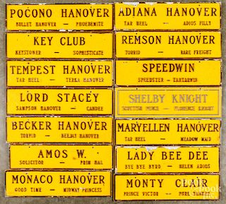 Fourteen aluminum horse stable name placards