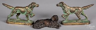 Pair of cast brass pointer dog bookends, etc.