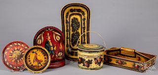 Six Peter Ompir and W. C. Wrede painted tin pieces