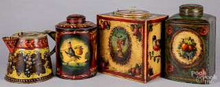 Three large Peter Ompir painted canisters, etc.