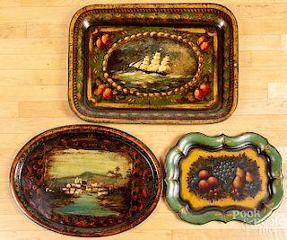 Three Peter Ompir and W. C. Wrede painted tin trays
