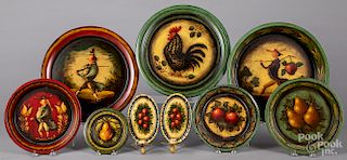 Nine Peter Ompir and W C. Wrede painted tin pieces