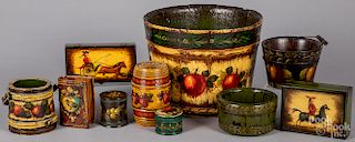Ten pieces of Peter Ompir and W. C. Wrede painted woodenware