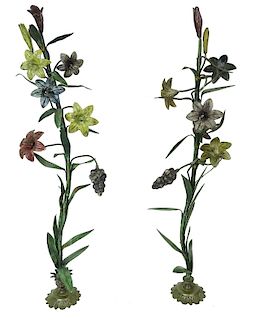 (2) Pair of Painted Gilt Metal Floral And Fruit