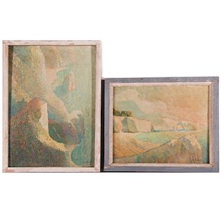 Two early 20th century pointillist landscapes.
