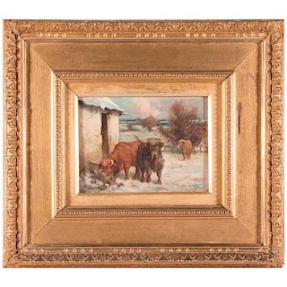 Late 19th century painting of oxen.