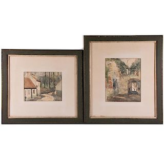 Two 19th century watercolors of village scenes.