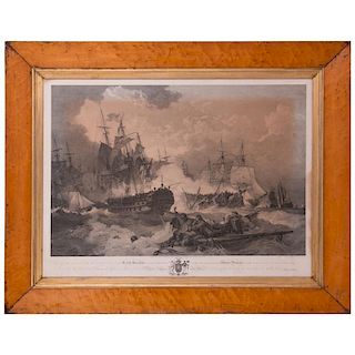 An early 19th century commemorative etching of a British naval victory.