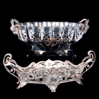 Two silver plate serving pieces.
