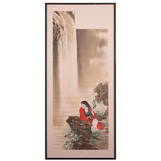 Japanese maiden in a landscape.