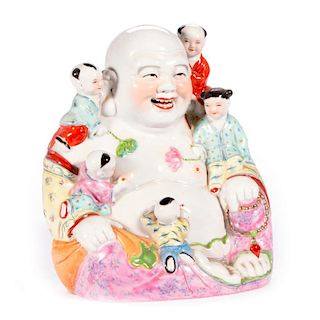 Chinese porcelain Buddha with children.