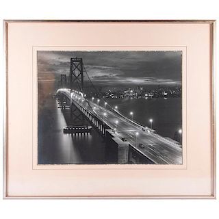 Rare 1930's night photograph of the San Francisco Bay Bridge.