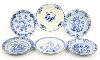 Collection of 6 Chinese Blue & White Motif Plates