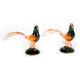 Two Murano Glass peacocks.