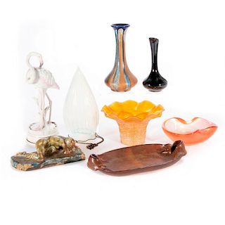 A collection of vintage art glass and pottery.