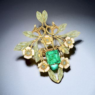 Art Nouveau Rene Lalique Emerald Pin