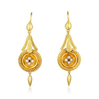 Antique Gold Pearl Dangle Earrings