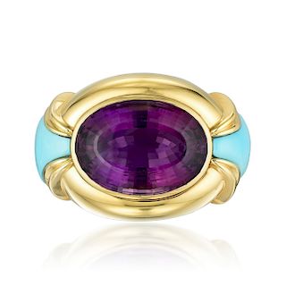 An Impressive Amethyst and Turquoise Belt Buckle