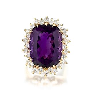 An Amethyst and Diamond Cocktail Ring