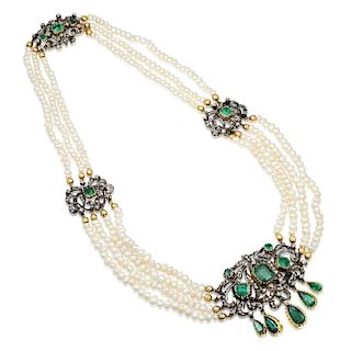 A Silver on Gold Emerald and Diamond Necklace
