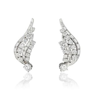 A Pair of Diamond Wing Earclips, French