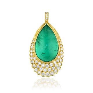 A Large Emerald and Diamond Pendant