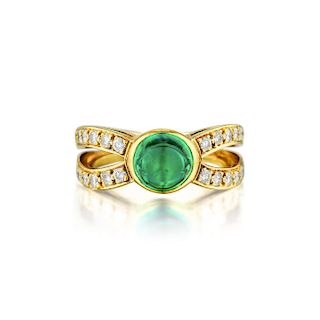 A High Dome Emerald and Diamond Ring